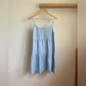 Oak + Fort A-line Tiered-Skirt Baby Blue Mini Sun dress